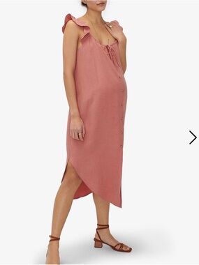 Hatch Jenna tie and Button-Front Midi Dress with Ruffle Straps, light coral